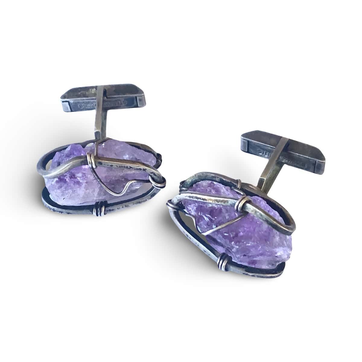 Amethyst and silver cufflinks by Arthur King