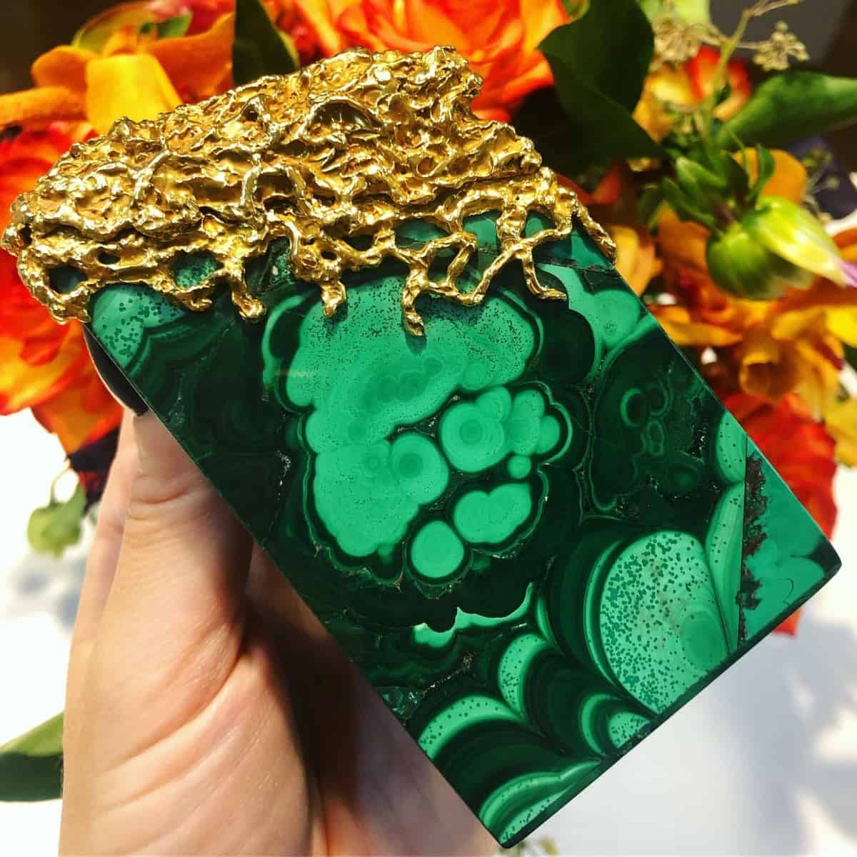 malachite and sculpted gold box by Arthur Smith