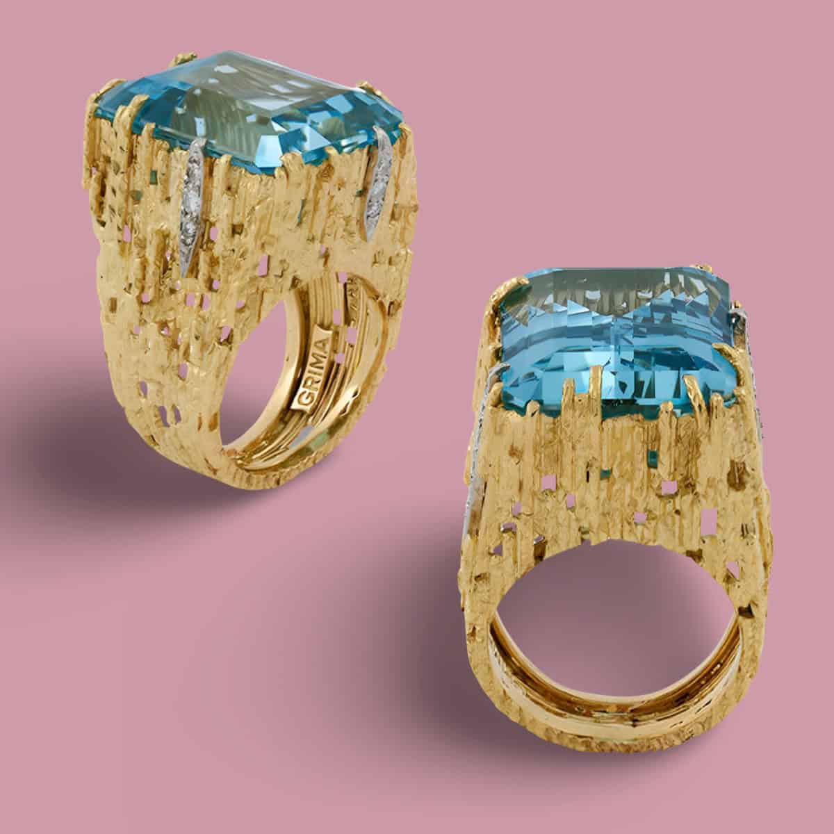 Aquamarine and diamond ring by Andrew Grima