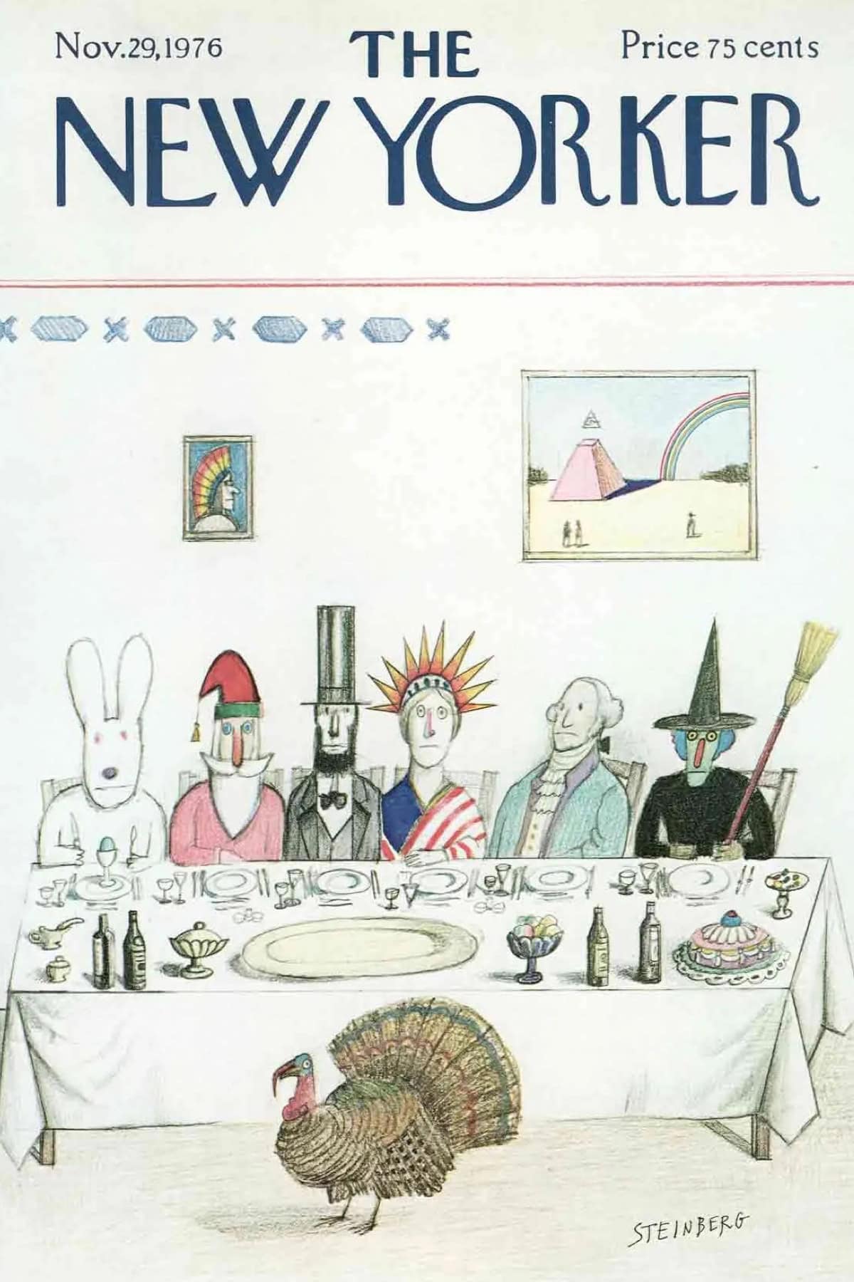 Thanksgiving New Yorker Magazine Cover Nov. 29, 1976. Artist: Saul Steinberg